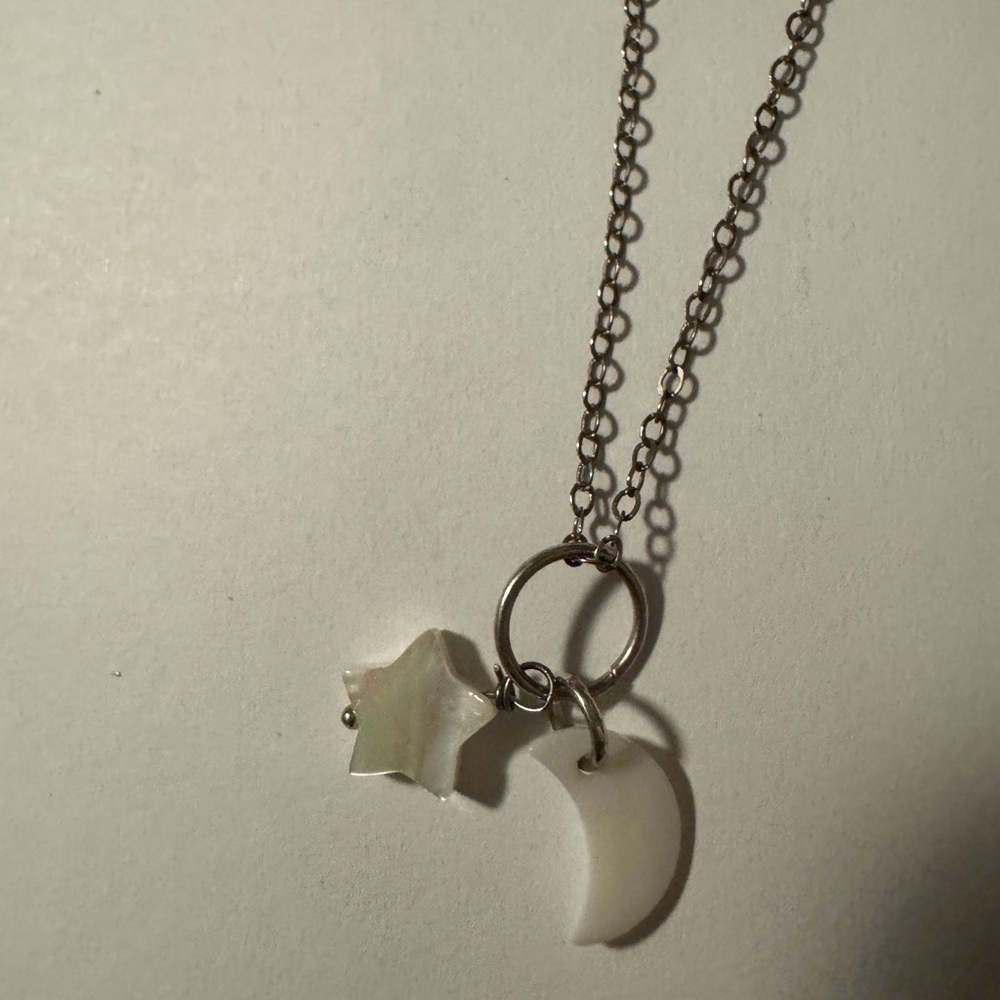 Pearl color Star and Moon Pendant Necklace